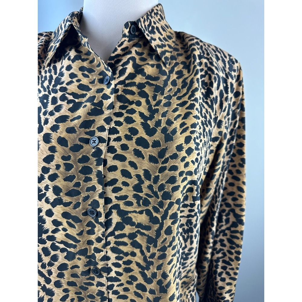 Vtg Silk Lore Beth Terrell Silk Cheetah Animal Print Button Blouse Plus Size 1X - Picture 6 of 11